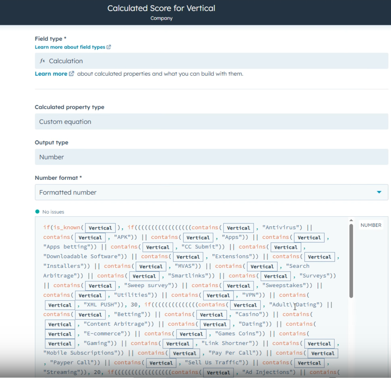 HubSpot-Calculated Property - Vertical Score