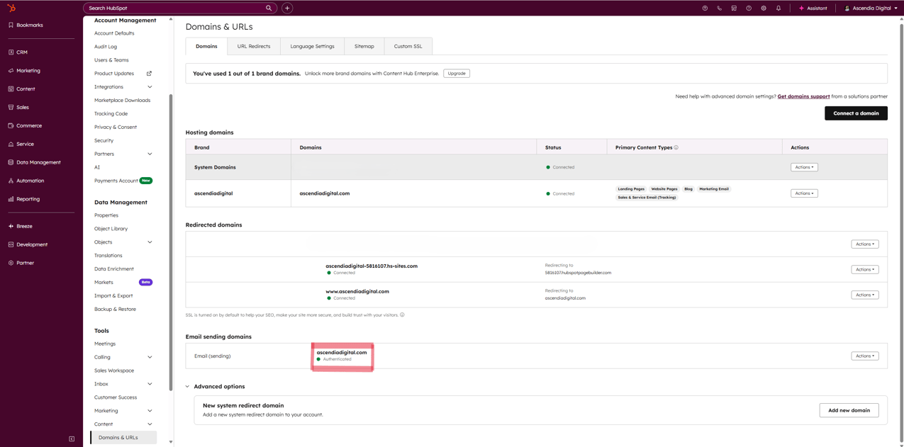 Connect email sending domain in HubSpot